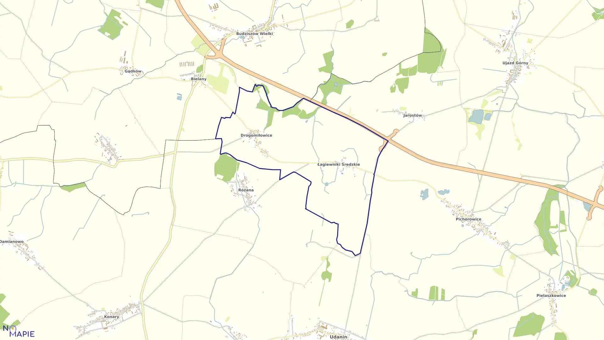 Mapa obrębu Drogomiłowice-Łag. w gminie Udanin